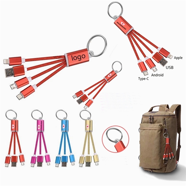 3 In 1 Multiple Charger Cord Keychain - 3 In 1 Multiple Charger Cord Keychain - Image 0 of 1