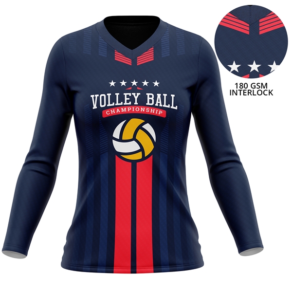 Women's 180 GSM Poly Interlock Long Sleeve V-Neck T-Shirt - Women's 180 GSM Poly Interlock Long Sleeve V-Neck T-Shirt - Image 0 of 1