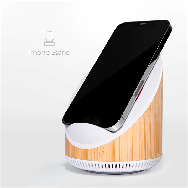 Bamboo 15W Qi Charging Wireless Speaker and Phone Stand - Bamboo 15W Qi Charging Wireless Speaker and Phone Stand - Image 1 of 3