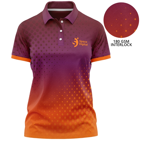 Women's 180 GSM Poly Interlock Sublimation Polo Shirts - Women's 180 GSM Poly Interlock Sublimation Polo Shirts - Image 0 of 1