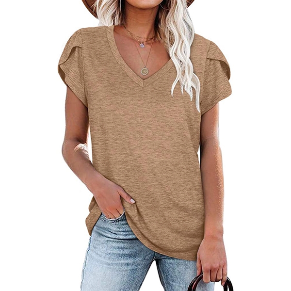 Womens Petal Tops V Neck Short Sleeve - Womens Petal Tops V Neck Short Sleeve - Image 2 of 11