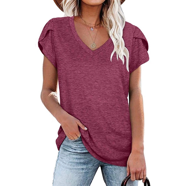 Womens Petal Tops V Neck Short Sleeve - Womens Petal Tops V Neck Short Sleeve - Image 4 of 11