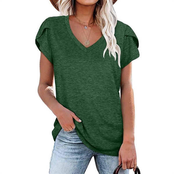 Womens Petal Tops V Neck Short Sleeve - Womens Petal Tops V Neck Short Sleeve - Image 6 of 11