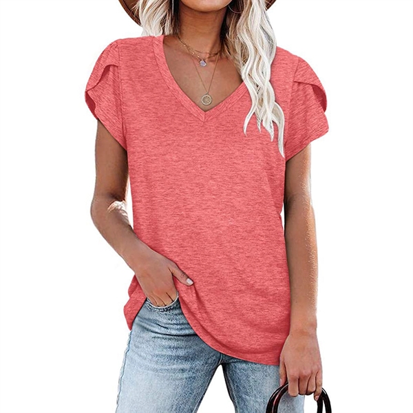 Womens Petal Tops V Neck Short Sleeve - Womens Petal Tops V Neck Short Sleeve - Image 8 of 11