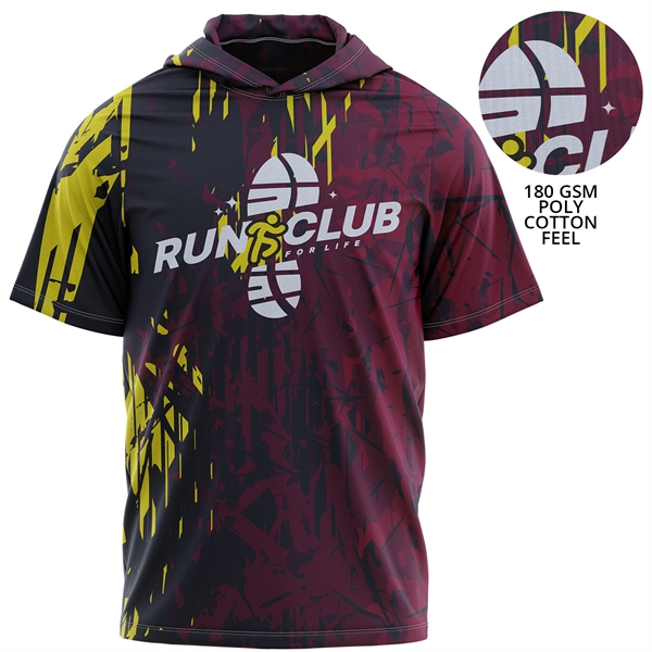Unisex 180 GSM Cotton Feel Sublimation Hooded T-Shirt - Unisex 180 GSM Cotton Feel Sublimation Hooded T-Shirt - Image 0 of 3