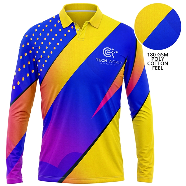 Unisex 180 GSM Jersey Cotton Feel Long Sleeve Polo T-Shirt - Unisex 180 GSM Jersey Cotton Feel Long Sleeve Polo T-Shirt - Image 0 of 5
