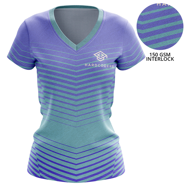 Women's 150 GSM Poly Interlock Short Sleeve V-Neck T-Shirt - Women's 150 GSM Poly Interlock Short Sleeve V-Neck T-Shirt - Image 0 of 3