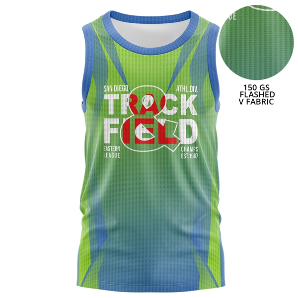 Unisex 150 GSM Flashed V Fabric Performance Sublimation Tank - Unisex 150 GSM Flashed V Fabric Performance Sublimation Tank - Image 0 of 3