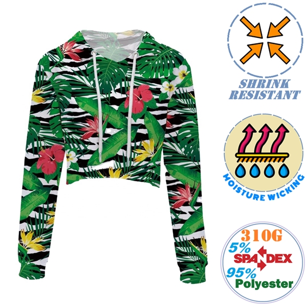 Women's 310 GSM Interlock Fleece Sublimation Midriff Hoodies - Women's 310 GSM Interlock Fleece Sublimation Midriff Hoodies - Image 1 of 1