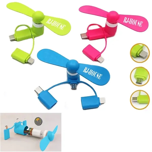 Portable 3-in-1 USB Mini Phone Fan - Portable 3-in-1 USB Mini Phone Fan - Image 1 of 1