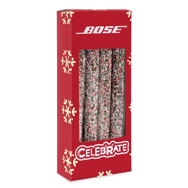 Holiday Chocolate Dipped Non Pareil Pretzel Rods