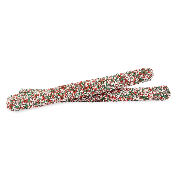 Holiday Chocolate Dipped Non Pareil Pretzel Rods
