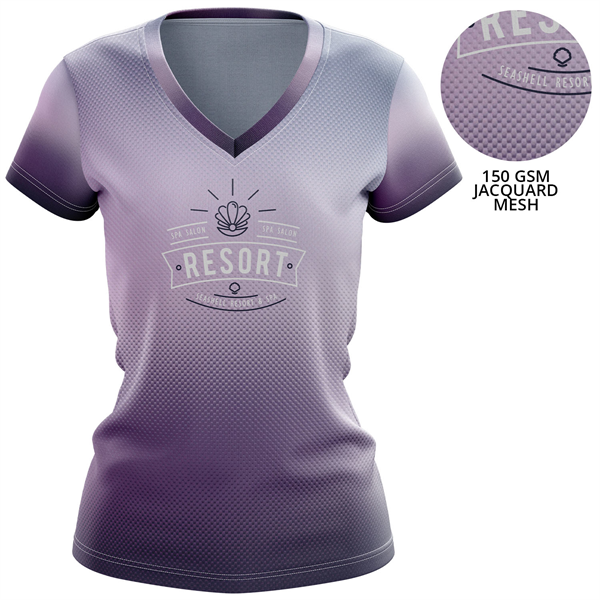 Women's 150 GSM Jacquard Mesh Short Sleeve V-Neck T-Shirt - Women's 150 GSM Jacquard Mesh Short Sleeve V-Neck T-Shirt - Image 0 of 3