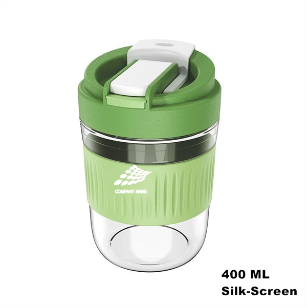 Wide Mouth Travel Coffee Glass Tumbler with Straw and Lid - Wide Mouth Travel Coffee Glass Tumbler with Straw and Lid - Image 4 of 24