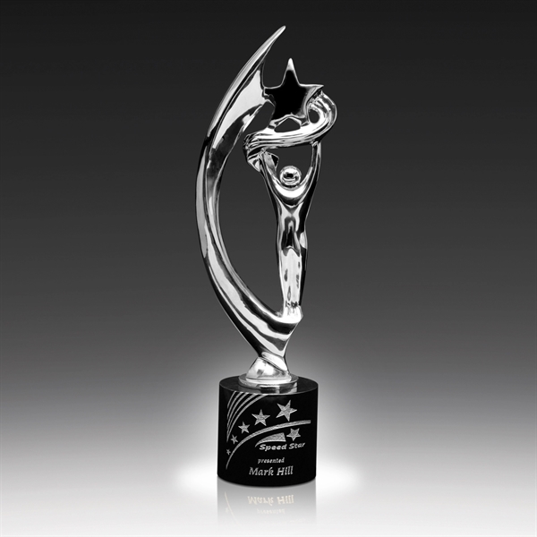 Chrome Sculpture Award on Black Stone Base - Triumph - Chrome Sculpture Award on Black Stone Base - Triumph - Image 1 of 1