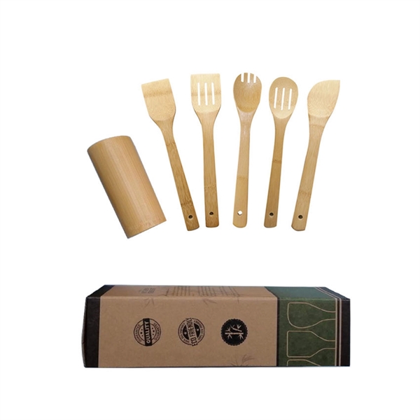 Bamboo Kitchen Utensil Set With Storage Bucket - Bamboo Kitchen Utensil Set With Storage Bucket - Image 0 of 3