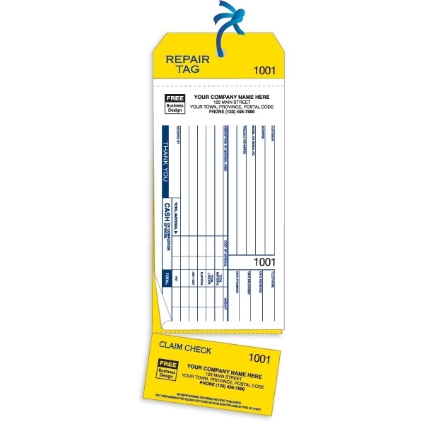 4-In-1 Repair Tags with Claim Check & Carbons - 4-In-1 Repair Tags with Claim Check & Carbons - Image 0 of 0