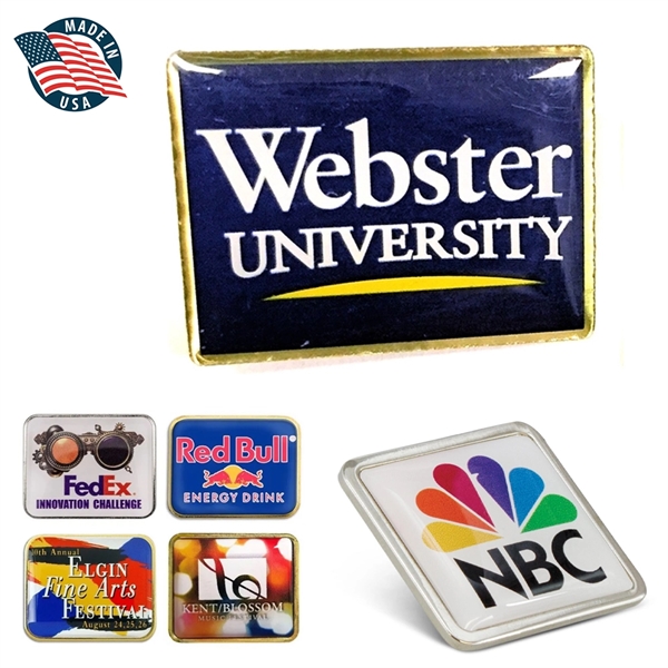 1.25" x 1" Rectangle Graphic Pin - Made In USA - 1.25" x 1" Rectangle Graphic Pin - Made In USA - Image 0 of 3