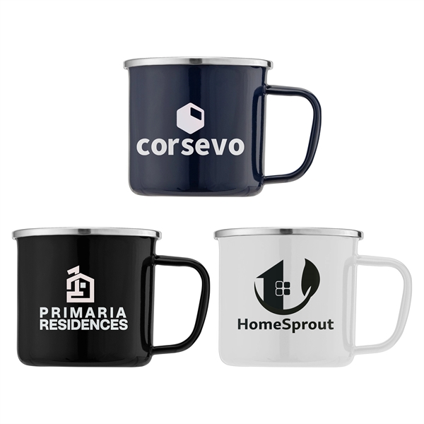 13 oz. Enamel Campfire Mug with Stainless Steel Rim - 13 oz. Enamel Campfire Mug with Stainless Steel Rim - Image 0 of 3