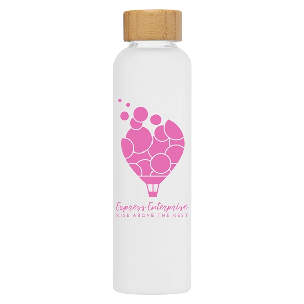 Custom 20 oz. Frosted Borosilicate Glass Bottle with Bamboo Lid