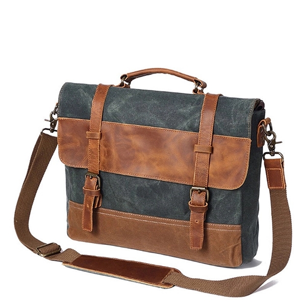 Canvas Leather Computer Laptop Bag - Canvas Leather Computer Laptop Bag - Image 2 of 5