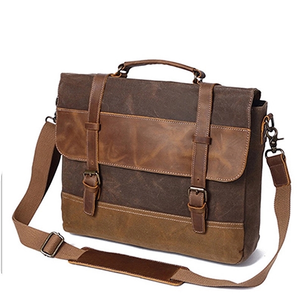 Canvas Leather Computer Laptop Bag - Canvas Leather Computer Laptop Bag - Image 3 of 5