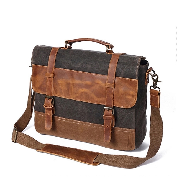 Canvas Leather Computer Laptop Bag - Canvas Leather Computer Laptop Bag - Image 4 of 5