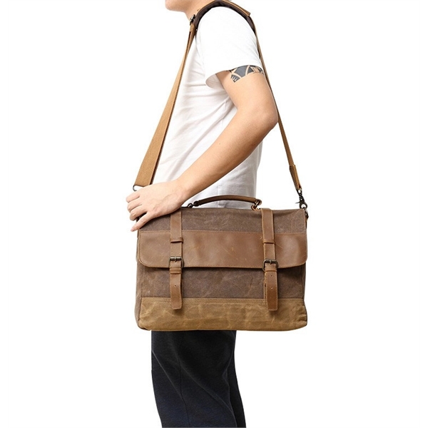 Canvas Leather Computer Laptop Bag - Canvas Leather Computer Laptop Bag - Image 5 of 5