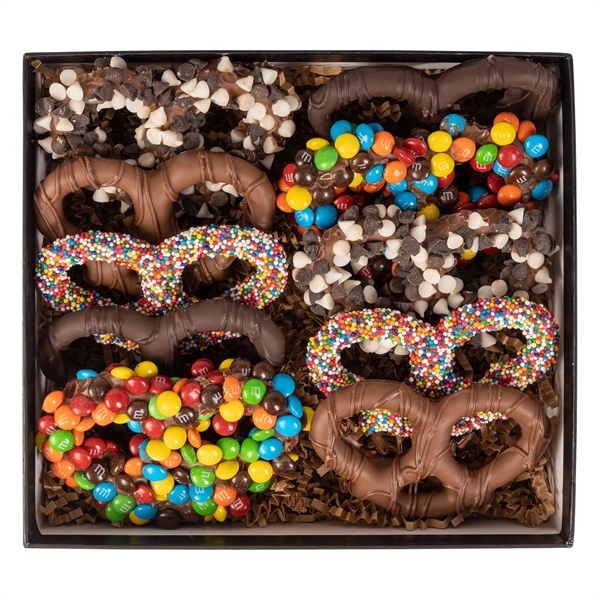 New Year Premier Chocolate Pretzel Gift Box w/Full Color Lid - New Year Premier Chocolate Pretzel Gift Box w/Full Color Lid - Image 1 of 3