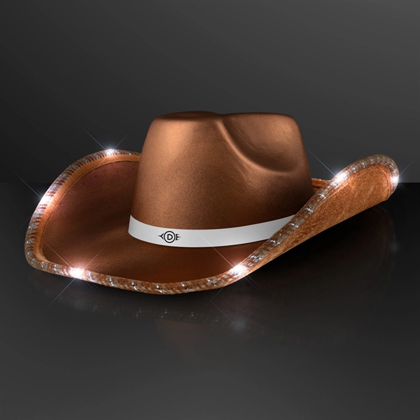 Deluxe Shiny Light Up Cowboy Hat with White Band - Deluxe Shiny Light Up Cowboy Hat with White Band - Image 4 of 12