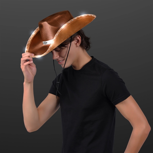 Deluxe Shiny Light Up Cowboy Hat with White Band - Deluxe Shiny Light Up Cowboy Hat with White Band - Image 6 of 12
