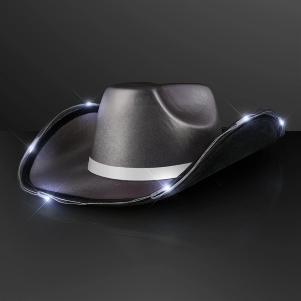 Deluxe Shiny Light Up Cowboy Hat with White Band - Deluxe Shiny Light Up Cowboy Hat with White Band - Image 9 of 12