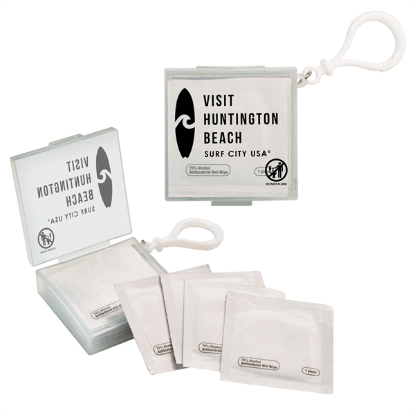 Individual Wet Wipes in Square Plastic Container & Carabiner - Individual Wet Wipes in Square Plastic Container & Carabiner - Image 0 of 4
