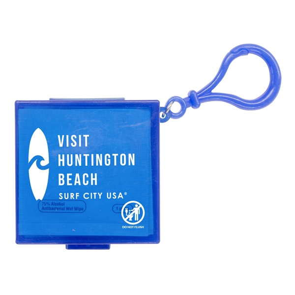 Custom Individual Wet Wipes in Square Plastic Container & Carabiner