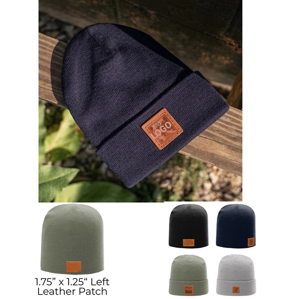 Genuine Leather Patch Beanie - Richardson R15 Or R18 - Genuine Leather Patch Beanie - Richardson R15 Or R18 - Image 0 of 2