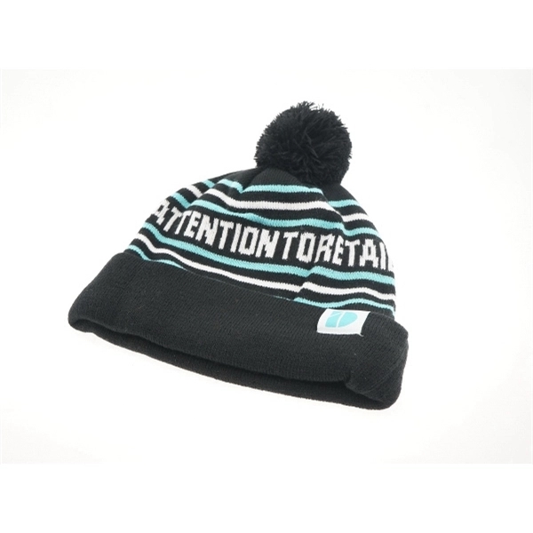 Woven Label Pom-Pom Beanie - Woven Label Pom-Pom Beanie - Image 1 of 4