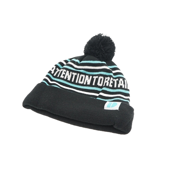 Woven Label Pom-Pom Beanie - Ocean Import - Woven Label Pom-Pom Beanie - Ocean Import - Image 0 of 4