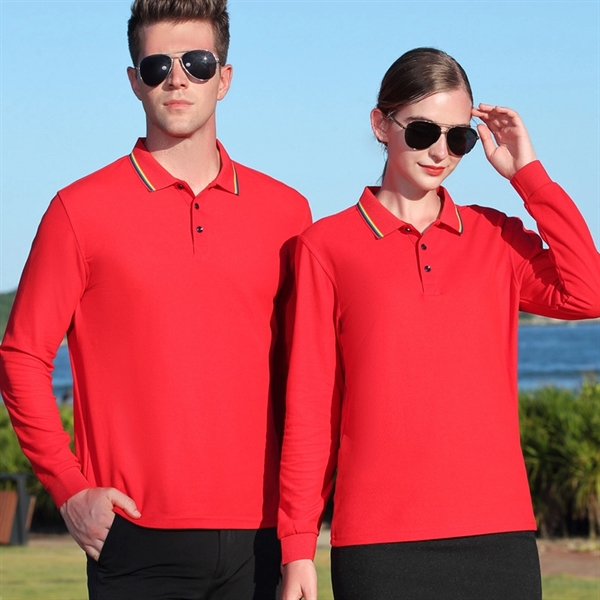 High Quality Unisex Long Sleeve Breathable Polo Shirts - High Quality Unisex Long Sleeve Breathable Polo Shirts - Image 5 of 5