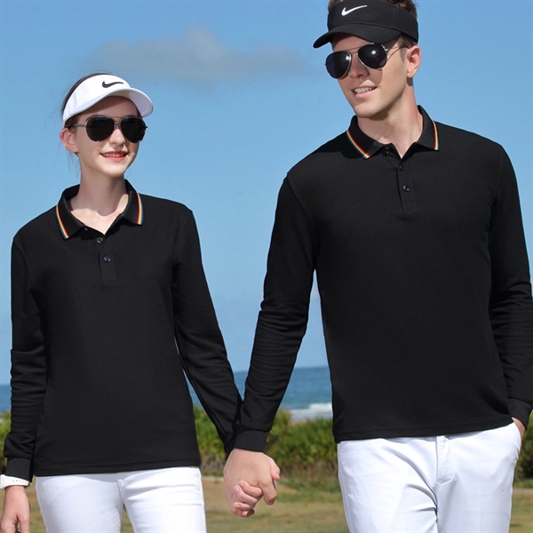 High Quality Unisex Long Sleeve Breathable Polo Shirts - High Quality Unisex Long Sleeve Breathable Polo Shirts - Image 1 of 5