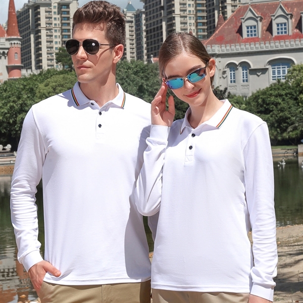 High Quality Unisex Long Sleeve Breathable Polo Shirts - High Quality Unisex Long Sleeve Breathable Polo Shirts - Image 4 of 5