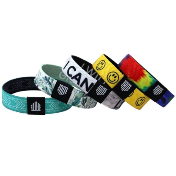 5/8" Sublimated Elastic Event Wristband w Customizable Woven - 5/8" Sublimated Elastic Event Wristband w Customizable Woven - Image 0 of 2