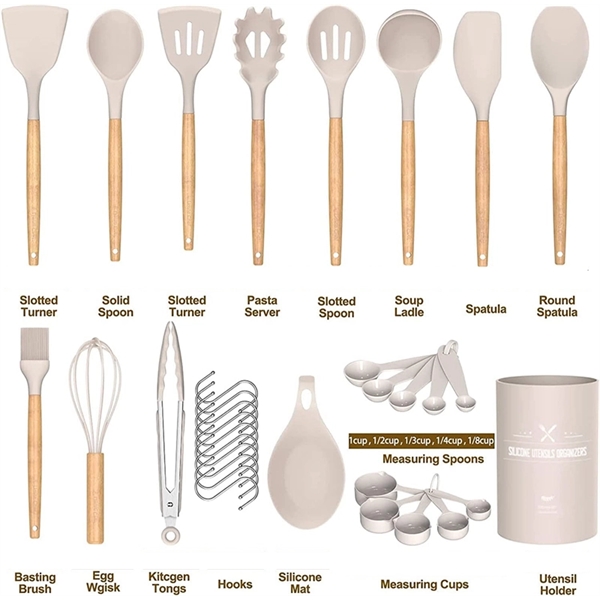 33 pcs Non-Stick Silicone Kitchen Cooking Utensils Set - 33 pcs Non-Stick Silicone Kitchen Cooking Utensils Set - Image 1 of 5