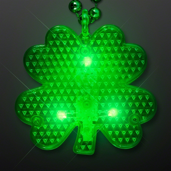 Flashing LED Shamrock Charm on Beads Necklace - Flashing LED Shamrock Charm on Beads Necklace - Image 1 of 1