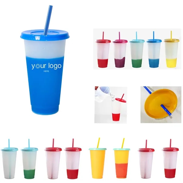 Reusable Color Changing Plastic Cups W/Lid And Straws - Reusable Color Changing Plastic Cups W/Lid And Straws - Image 0 of 6