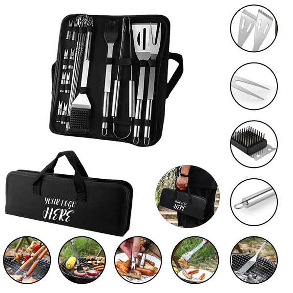 20 PCS Stainless Steel BBQ Grill Cooking Utensils Tool Set - 20 PCS Stainless Steel BBQ Grill Cooking Utensils Tool Set - Image 0 of 2