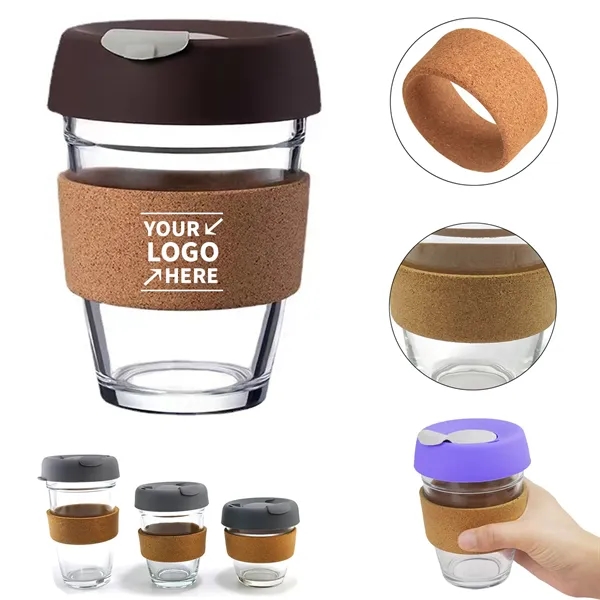 Reusable Glass Coffee Cup with Cork Sleeve - Reusable Glass Coffee Cup with Cork Sleeve - Image 0 of 2