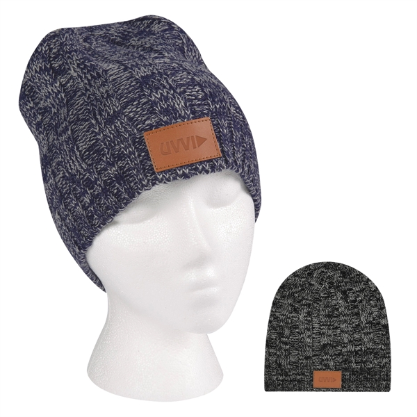 Knit Beanie With Leatherette Patch - Knit Beanie With Leatherette Patch - Image 0 of 5