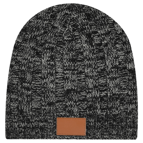 Knit Beanie With Leatherette Patch - Knit Beanie With Leatherette Patch - Image 2 of 5