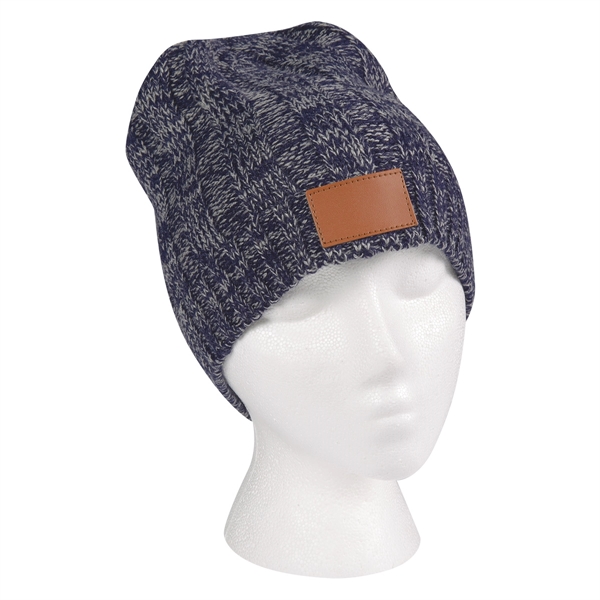 Knit Beanie With Leatherette Patch - Knit Beanie With Leatherette Patch - Image 4 of 5