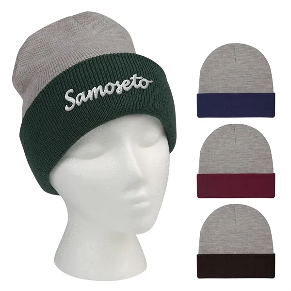 Two-Tone Knit Beanie With Cuff - Two-Tone Knit Beanie With Cuff - Image 0 of 9